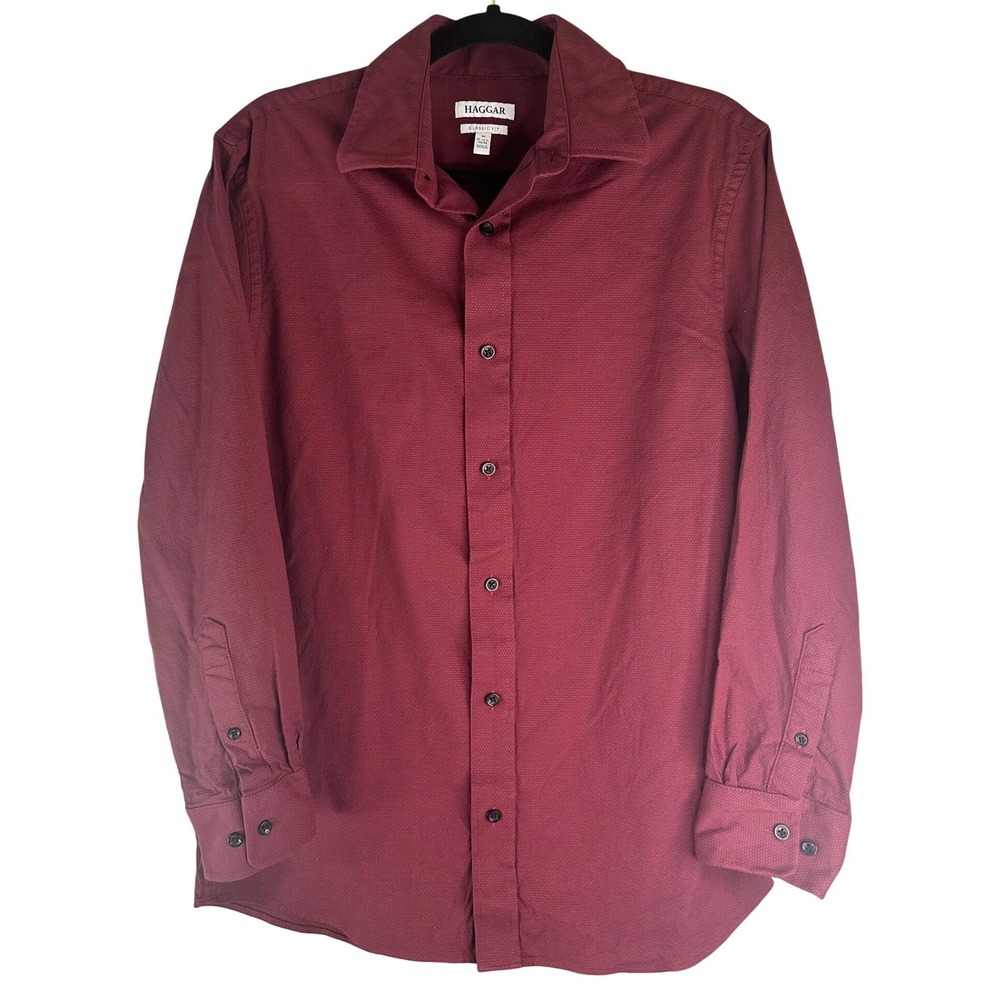 Haggar Classic‎ Fit Red Textured Button Down Size Medium